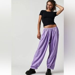 Free People To The Sky Pull On Parachute Pants Ruched Harem Low Rise Lavender XS